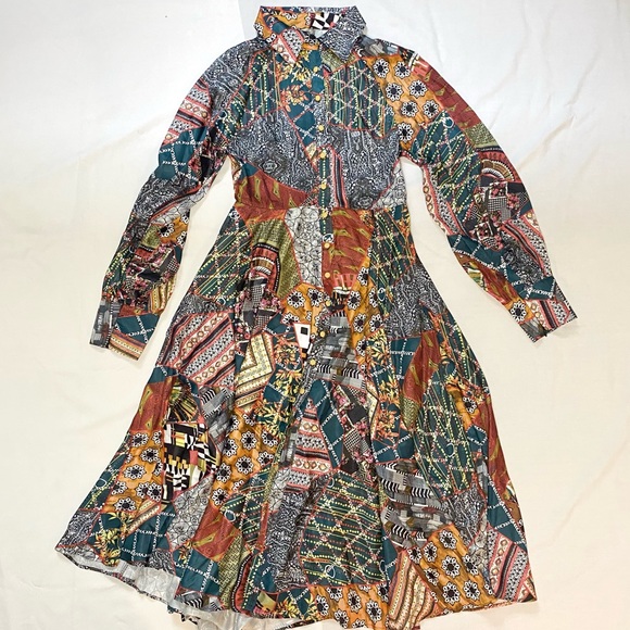 Midi Colorful Silk Shirtdress - Picture 1 of 2